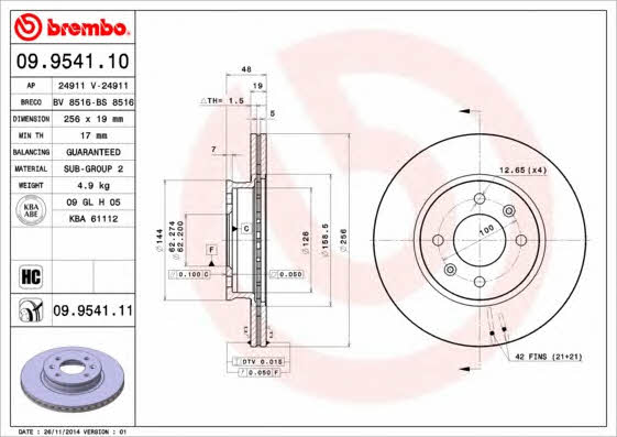 Купить Brembo 09954110 – отличная цена на EXIST.UA!