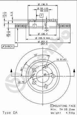 Тормозной диск передний вентилируемый Brembo 09.9631.34