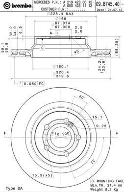 Тормозной диск задний вентилируемый Brembo 09.B745.41