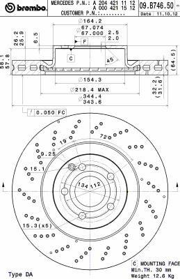 Тормозной диск вентилируемый с перфорацией Brembo 09.B746.51