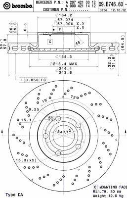 Тормозной диск передний вентилируемый Brembo 09.B746.61