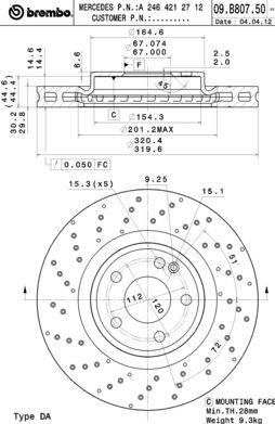 Тормозной диск вентилируемый с перфорацией Brembo 09.B807.51