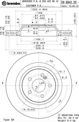 Тормозной диск задний вентилируемый Brembo 09.B842.31