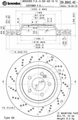 Тормозной диск вентилируемый с перфорацией Brembo 09.B842.41