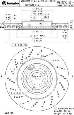 Тормозной диск вентилируемый с перфорацией Brembo 09.B855.51