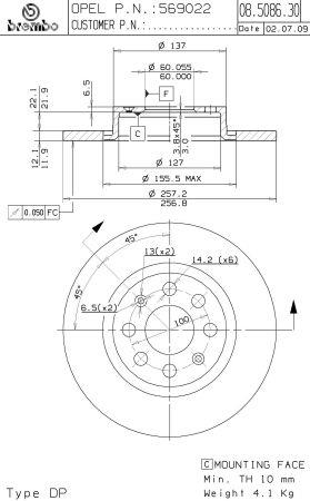 Тормозной диск невентилируемый Brembo 08.5086.34