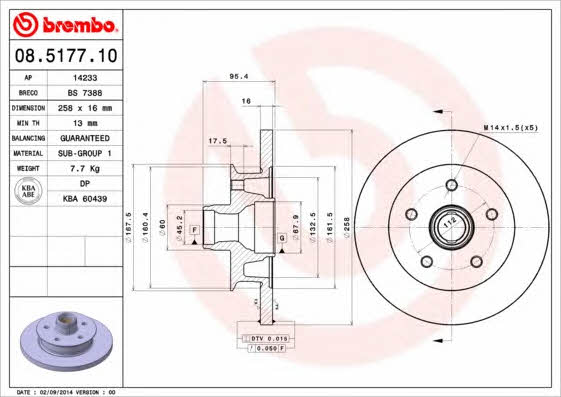Тормозной диск передний невентилируемый Brembo 08.5177.10