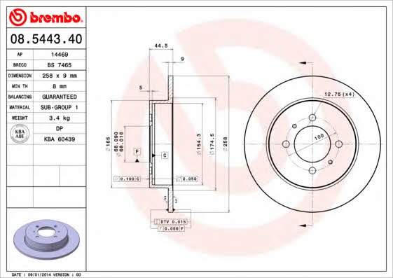 Тормозной диск задний невентилируемый Brembo 08.5443.40