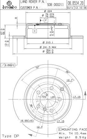 Тормозной диск задний невентилируемый Brembo 08.8554.21