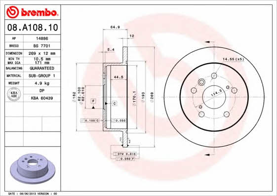 Купить Brembo 08.A108.10 по низкой цене в Украине!