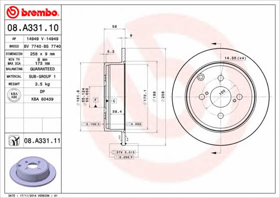 Купить Brembo 08A33110 – отличная цена на EXIST.UA!