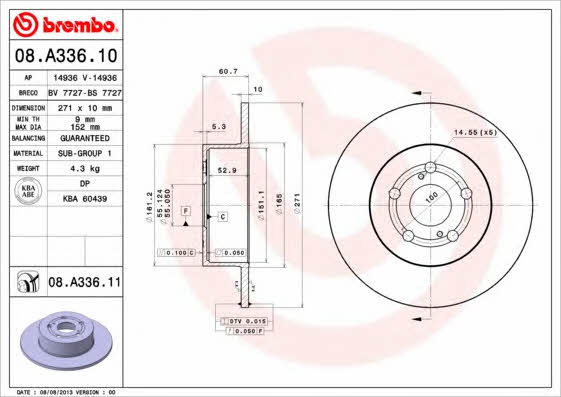 Тормозной диск задний невентилируемый Brembo 08.A336.11