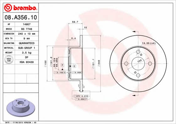 Купить Brembo 08A35610 – отличная цена на EXIST.UA!