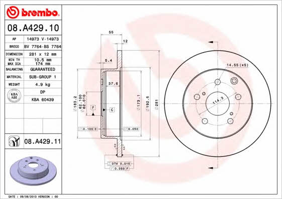 Купить Brembo 08A42910 – отличная цена на EXIST.UA!