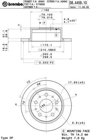 Тормозной диск задний невентилируемый Brembo 08.A459.10