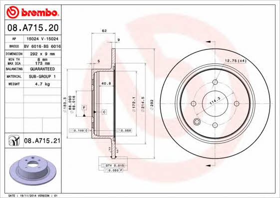 Купить Brembo 08A71520 – отличная цена на EXIST.UA!