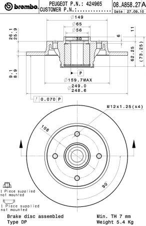 Тормозной диск задний невентилируемый Brembo 08.A858.17