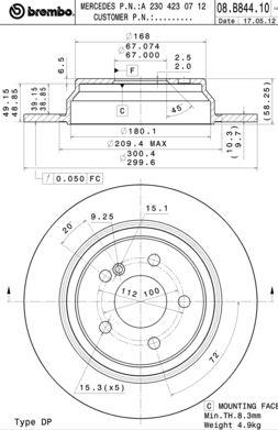 Тормозной диск задний невентилируемый Brembo 08.B844.11