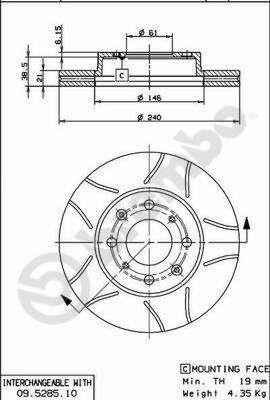 Тормозной диск вентилируемый, 1 шт. Brembo 09.5285.75