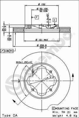 Тормозной диск вентилируемый, 1 шт. Brembo 09.5290.14