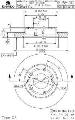 Тормозной диск вентилируемый, 1 шт. Brembo 09.5584.11