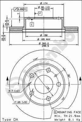 Тормозной диск вентилируемый, 1 шт. Brembo 09.5906.14