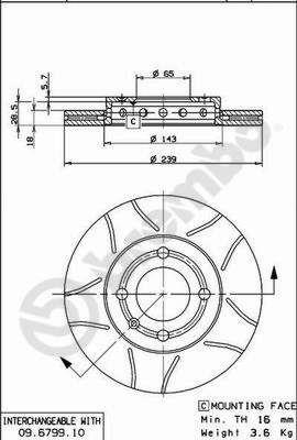 Тормозной диск вентилируемый, 1 шт. Brembo 09.6799.75