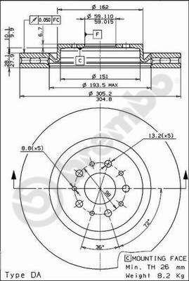 Тормозной диск вентилируемый, 1 шт. Brembo 09.6843.21