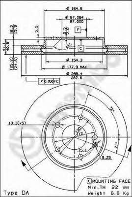 Тормозной диск вентилируемый, 1 шт. Brembo 09.6845.11