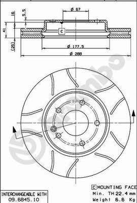 Тормозной диск вентилируемый, 1 шт. Brembo 09.6845.75