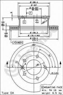 Тормозной диск вентилируемый, 1 шт. Brembo 09.7314.14