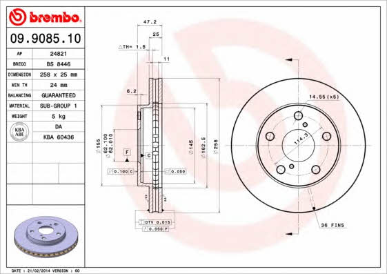 Диск гальмівний передній вентильований Brembo 09.9085.10