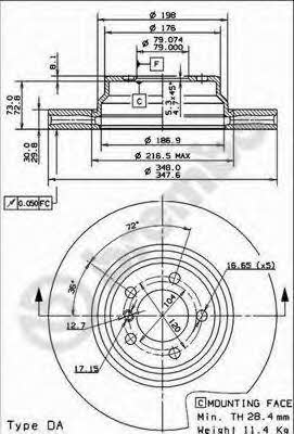 Тормозной диск вентилируемый, 1 шт. Brembo 09.9355.11