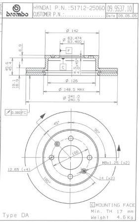 Тормозной диск передний вентилируемый Brembo 09.9537.10