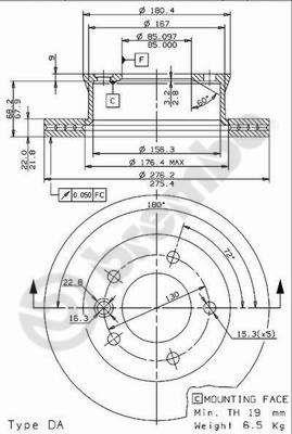 Диск гальмівний вентильований, 1 шт. Brembo 09.9618.24