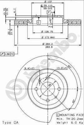 Тормозной диск вентилируемый, 1 шт. Brembo 09.9626.14