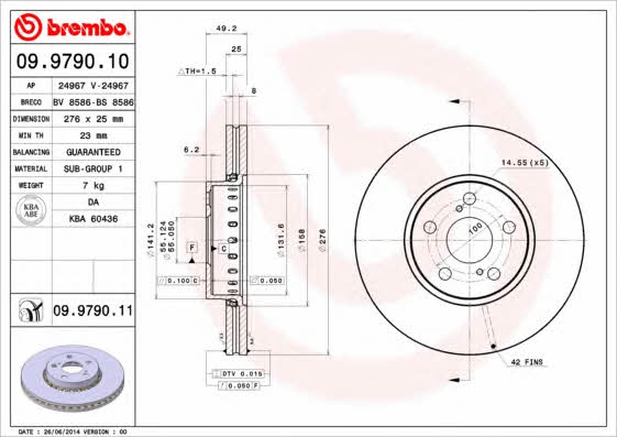 Тормозной диск передний вентилируемый Brembo 09.9790.11
