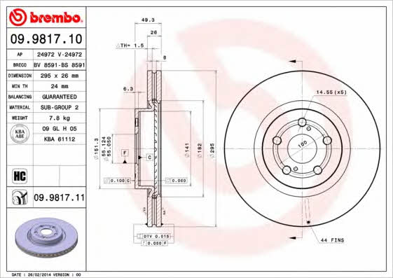 Тормозной диск передний вентилируемый Brembo 09.9817.11