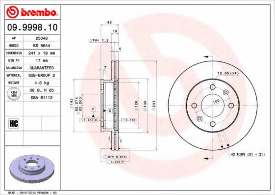 Brembo Диск гальмівний вентильований, 1 шт. – ціна 1576 UAH