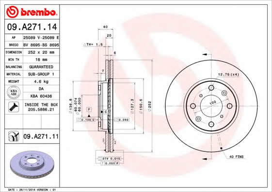 Brembo Диск гальмівний вентильований, 1 шт. – ціна 1416 UAH