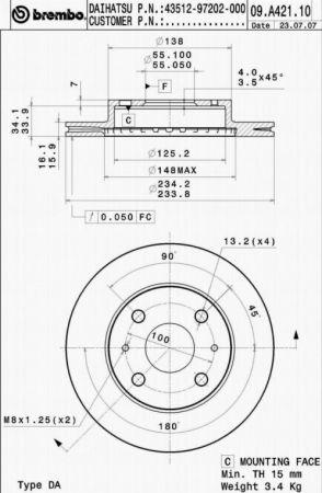 Купить Brembo 09A42110 – отличная цена на EXIST.UA!