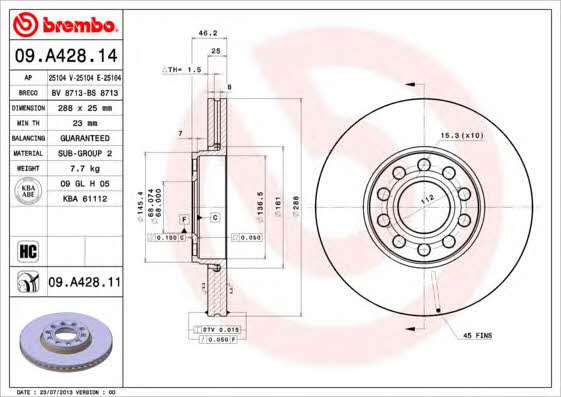 Купить Brembo 09A42811 – отличная цена на EXIST.UA!