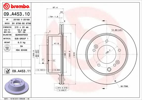 Тормозной диск задний вентилируемый Brembo 09.A453.11