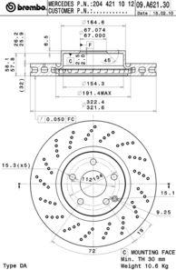 Тормозной диск передний вентилируемый Brembo 09.A621.31