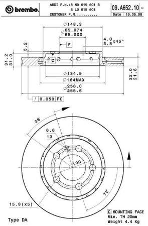 Тормозной диск задний вентилируемый Brembo 09.A652.11