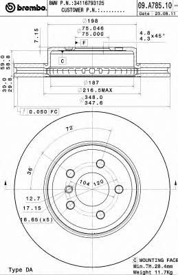 Диск гальмівний вентильований, 1 шт. Brembo 09.A785.11