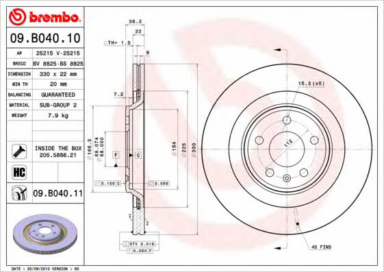 Тормозной диск задний вентилируемый Brembo 09.B040.11