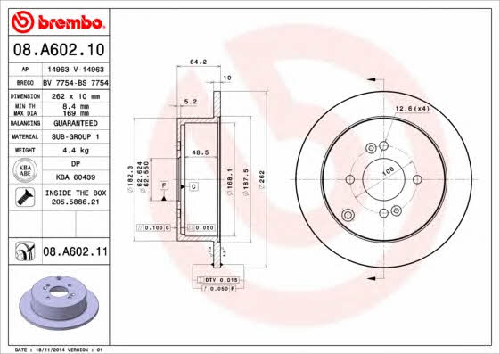 Тормозной диск задний невентилируемый Brembo 08.A602.11