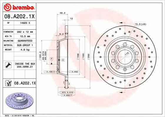 Купить Brembo 08A2021X – отличная цена на EXIST.UA!
