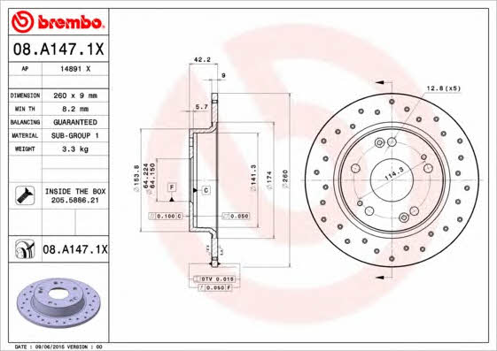 Тормозной диск невентилируемый Brembo 08.A147.1X